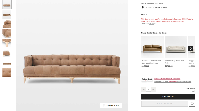 Crate and Barrel's 3d furniture ecommerce