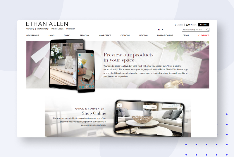 Ethan Allen ar e-commerce example