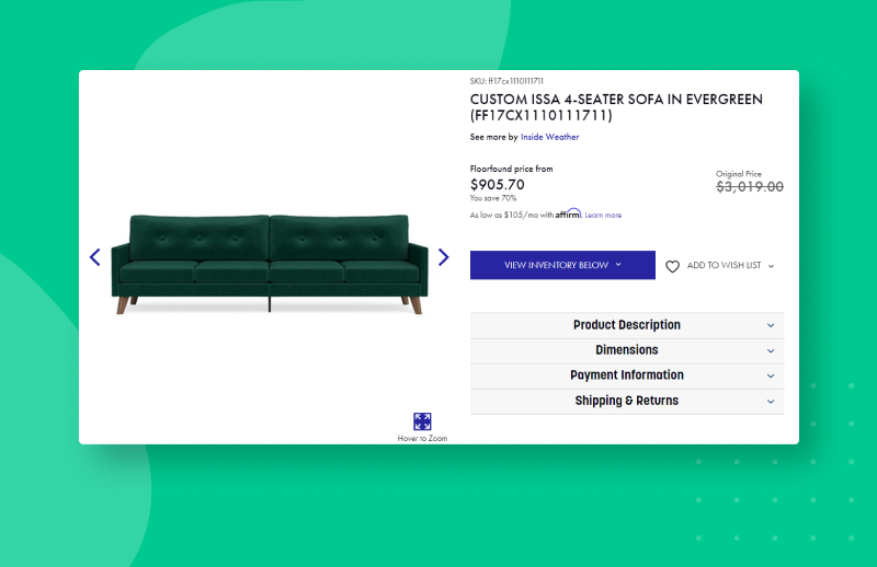 Recommerce example in furniture online store