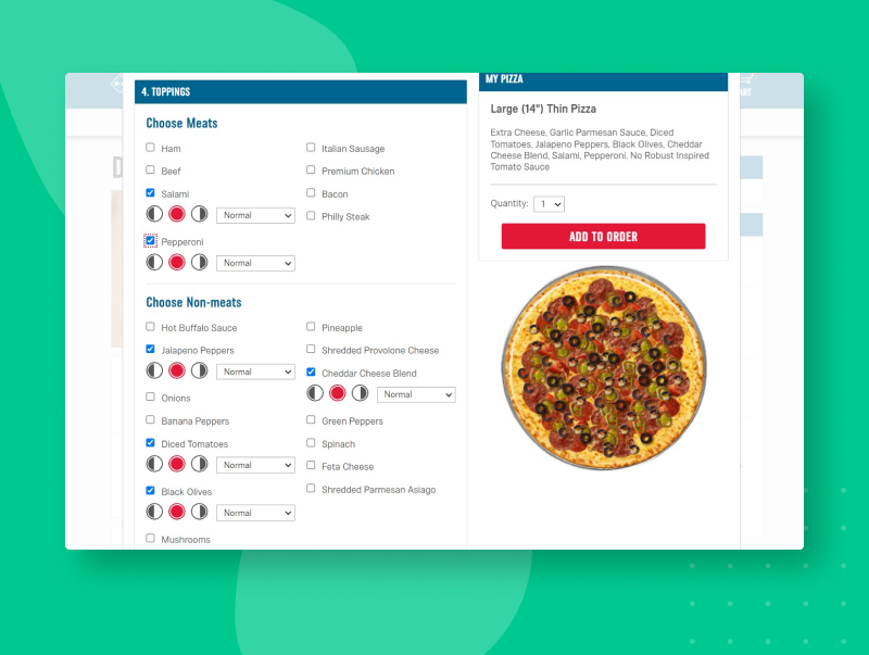 Food ecommerce configurator