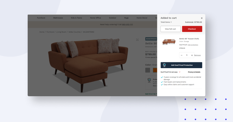 Checkout Experience in furniture store website merchandising