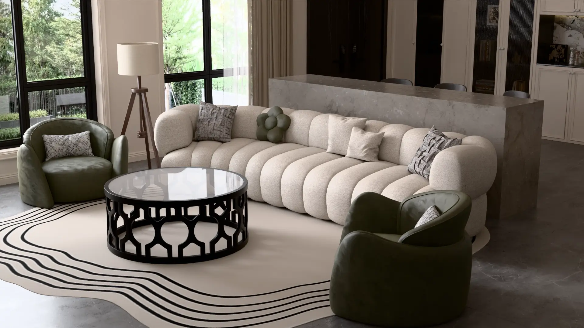 Styled 3D room built from a furniture catalog